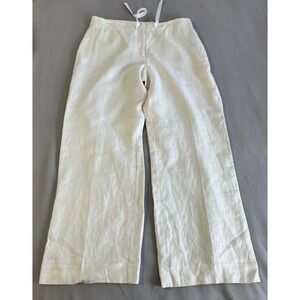East5th Women's Pants Linen Blend White Fully Lined  Zipper Wide Leg Sz 16 Beach